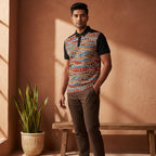 Tribal Wave Polo Shirt — Earth Tones Patterned Polo