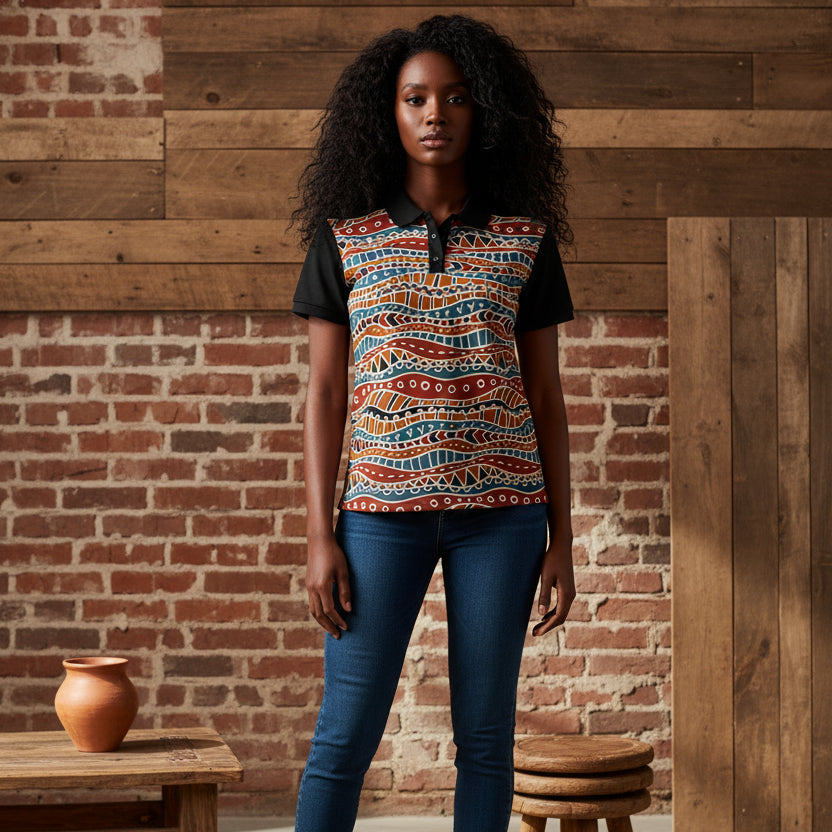 Tribal Wave Polo Shirt — Earth Tones Patterned Polo