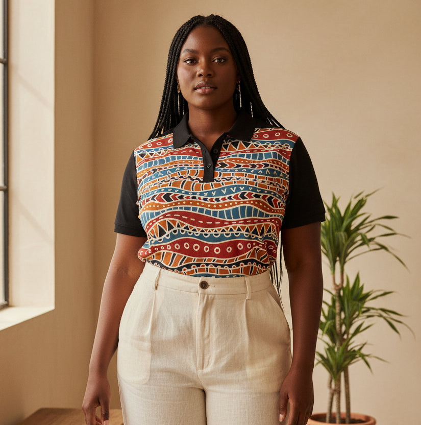 Tribal Wave Polo Shirt — Earth Tones Patterned Polo