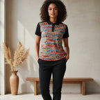 Tribal Wave Polo Shirt — Earth Tones Patterned Polo