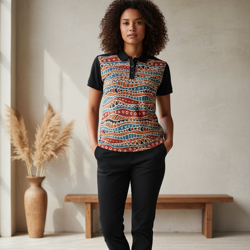 Tribal Wave Polo Shirt — Earth Tones Patterned Polo