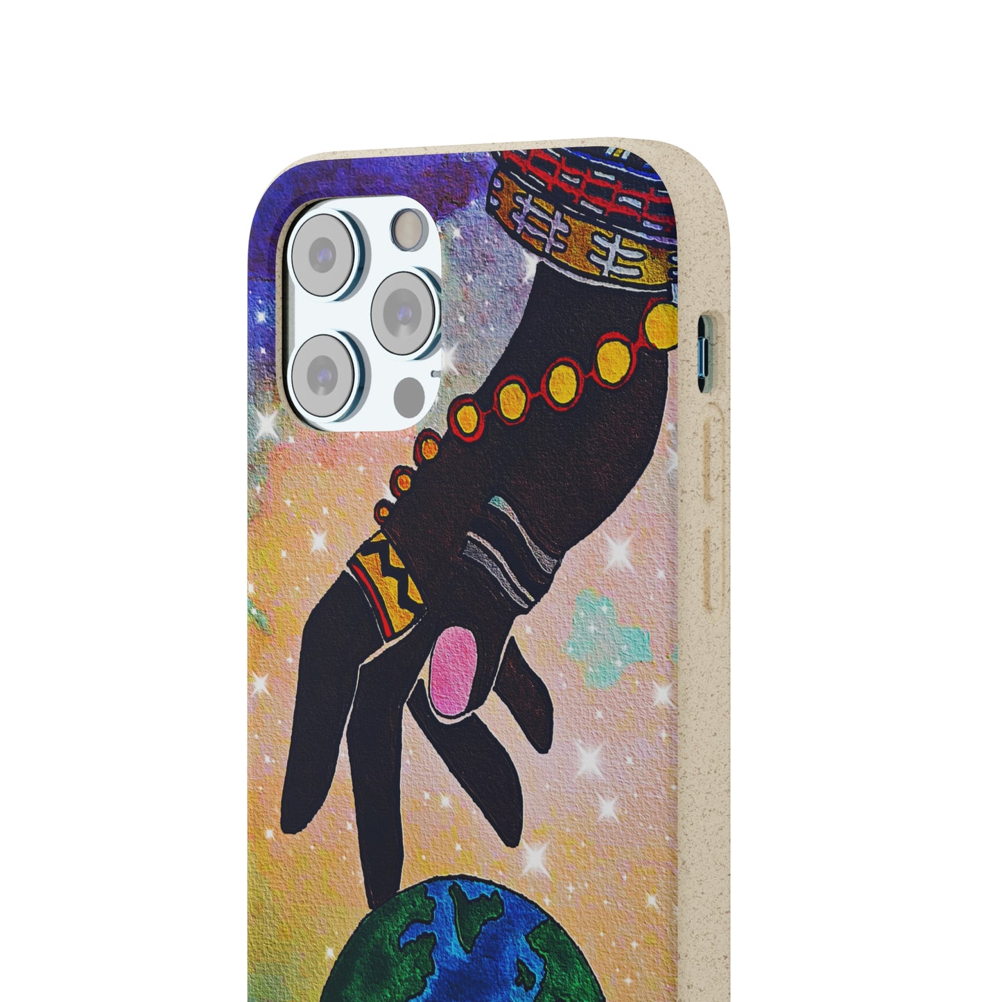 Artistic Biodegradable Case, Cosmic Ethnic Hand Design, Eco-Friendly Phone Accessory,   iPhone and Android