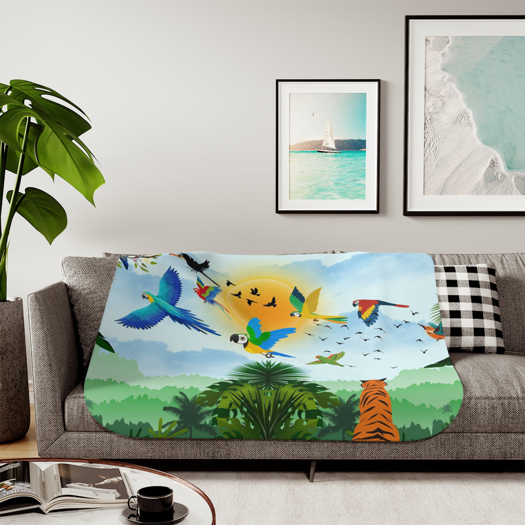 Tropical Wildlife Sherpa Blanket - Cozy Nature-Inspired Throw Printify
