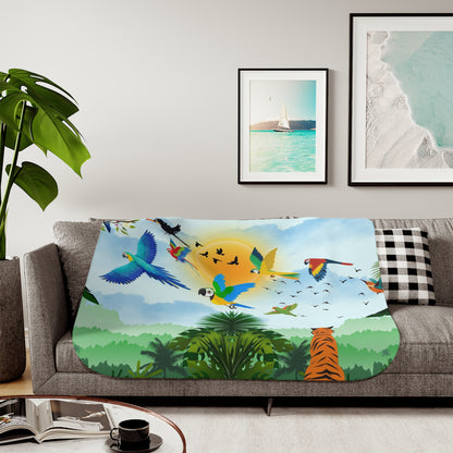 Tropical Wildlife Sherpa Blanket - Cozy Nature-Inspired Throw