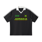 Jamaican Flag Themed Unisex Graphic Contrast Collar Striped Soccer Jersey