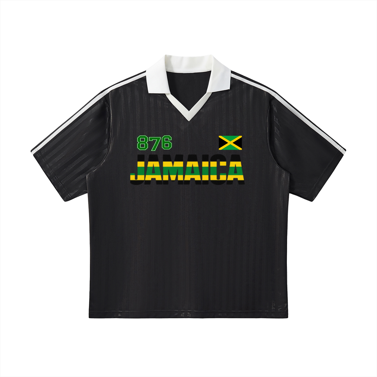 Jamaican Flag Themed Unisex Graphic Contrast Collar Striped Soccer Jersey