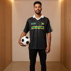 Jamaican Flag Themed Unisex Graphic Contrast Collar Striped Soccer Jersey