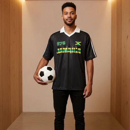 Jamaican Flag Themed Unisex Graphic Contrast Collar Striped Soccer Jersey