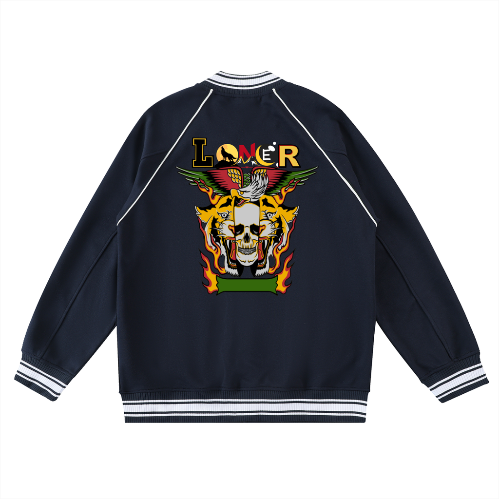 Gothic Tiger Skull Graphic Contrast Trim Raglan Varsity Unisex  Jacket