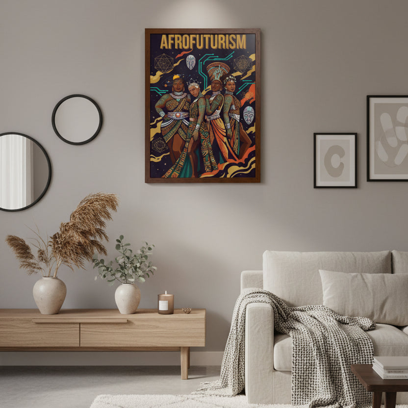Afrofuturism Framed Poster — Vibrant Afrocentric Sci‑Fi Art Print