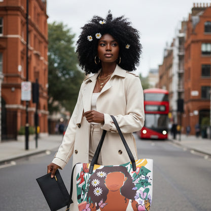 Afro Woman Art Graphic Shopping Tote Bag With Black Mini Purse