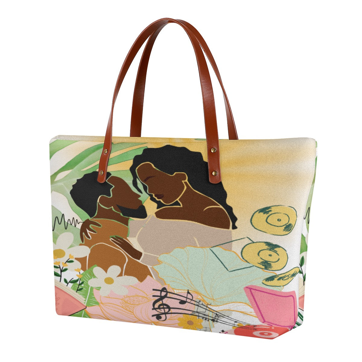 Black Love Artwork, Floral Themed Women's Tote Bag | Diving Cloth
