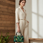 Classic Barrel-Shaped PU Leather Handbag Featuring a Peacock Feather-Inspired Design