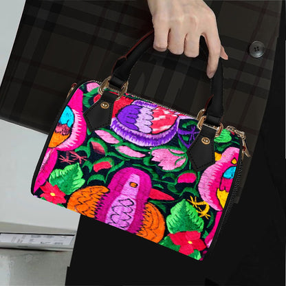 Botanical Ornithology Floral Barrel-Shaped PU Leather Handbag
