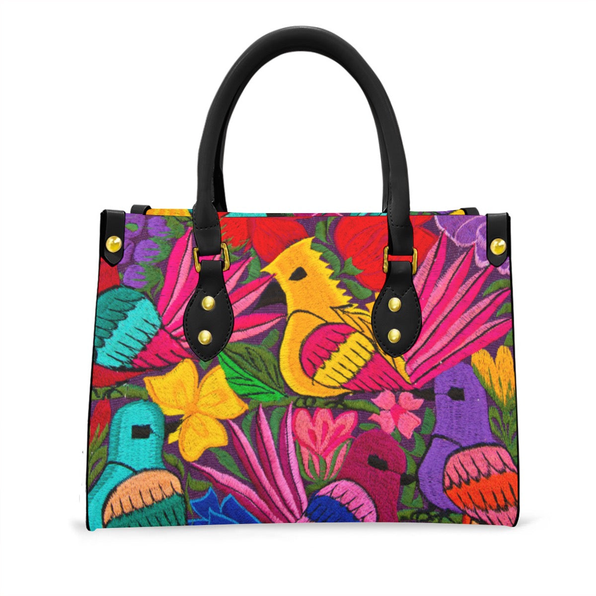 Botanical & Bird Themed Women's Tote Bag With Black Handle