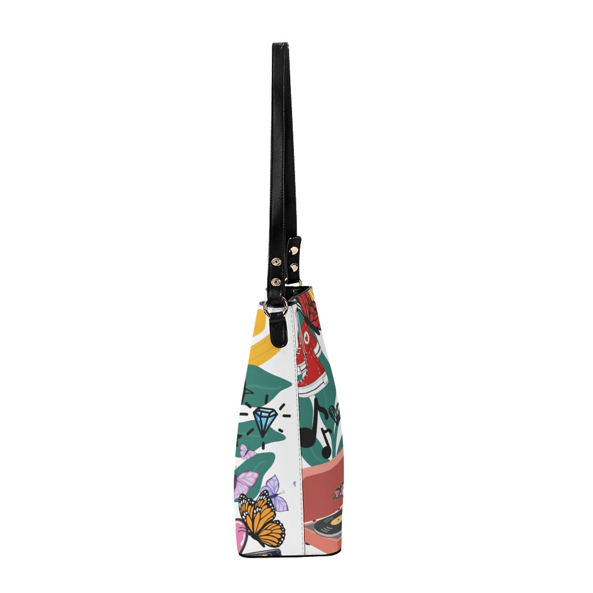Black Art Themed Graphic Minimalist Square Crossbody Bucket Bag