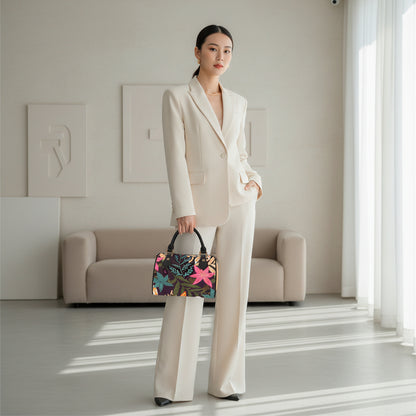 Barrel-Shaped Botanical Floral Handbag in PU Leather