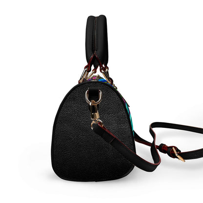 Ornithology Floral Themed Classic Barrel-Shaped PU Leather Handbag