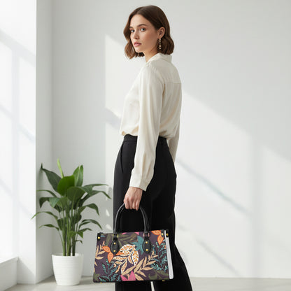 Floral, Botanical Themed Women's Tote Bag With Black Handle