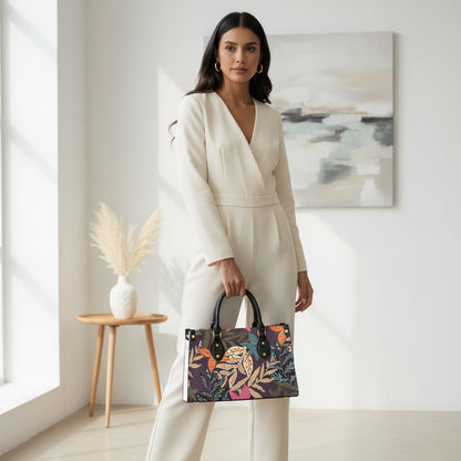 Floral, Botanical Themed Women's Tote Bag With Black Handle