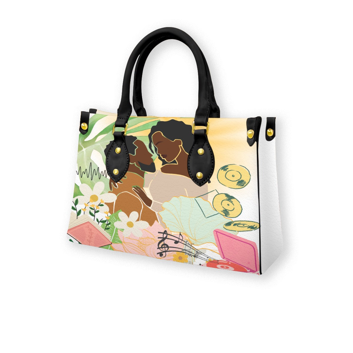 Black Love Art Themed Women's Tote Bag With Black Handle
