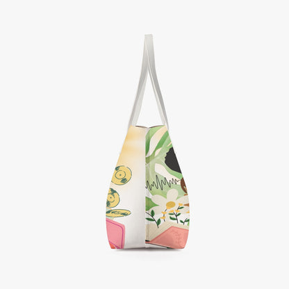 Afro Love & Music Themed PU Leather Tote Bag