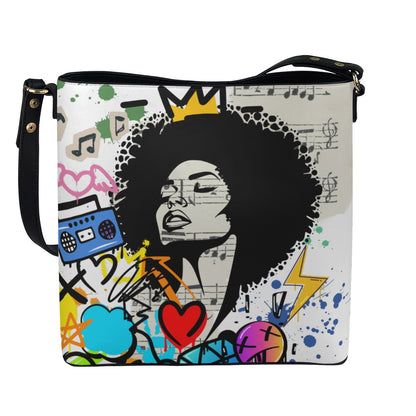 Graffiti Black Art Themed Graphic Minimalist Square Crossbody Bucket Bag