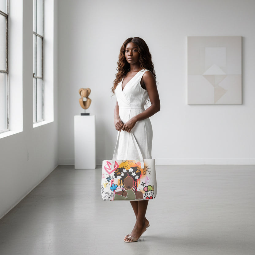 Afro Graffiti Art Graphic Stylish PU Leather Tote Bag