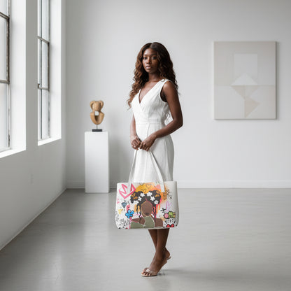 Afro Graffiti Art Graphic Stylish PU Leather Tote Bag