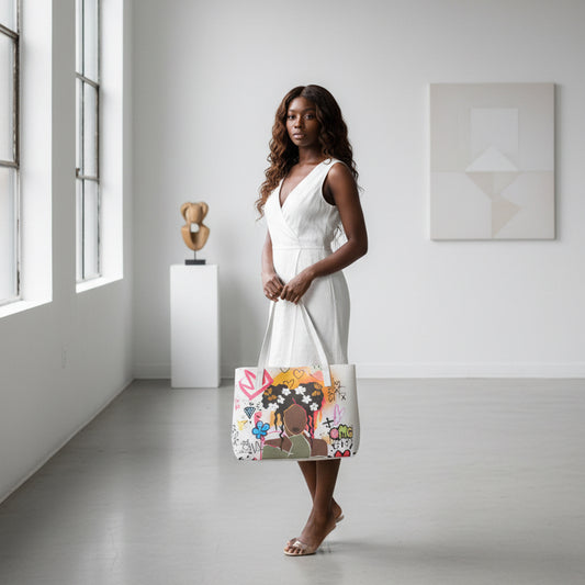 Afro Graffiti Art Graphic Stylish PU Leather Tote Bag
