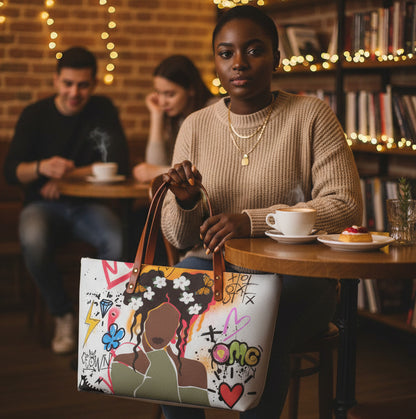 Graffiti Afro Art Themed Women's Tote Bag | Diving Cloth