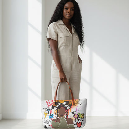 Graffiti Afro Art Themed Women's Tote Bag | Diving Cloth