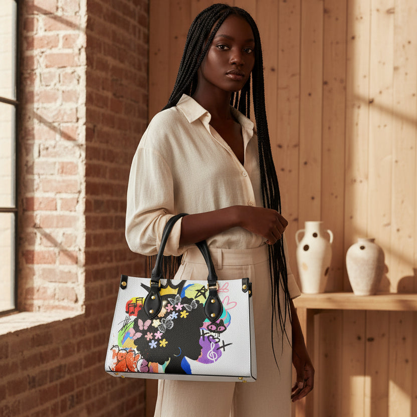 Graffiti Afro Art Themed Women's Tote Bag With Black Handle