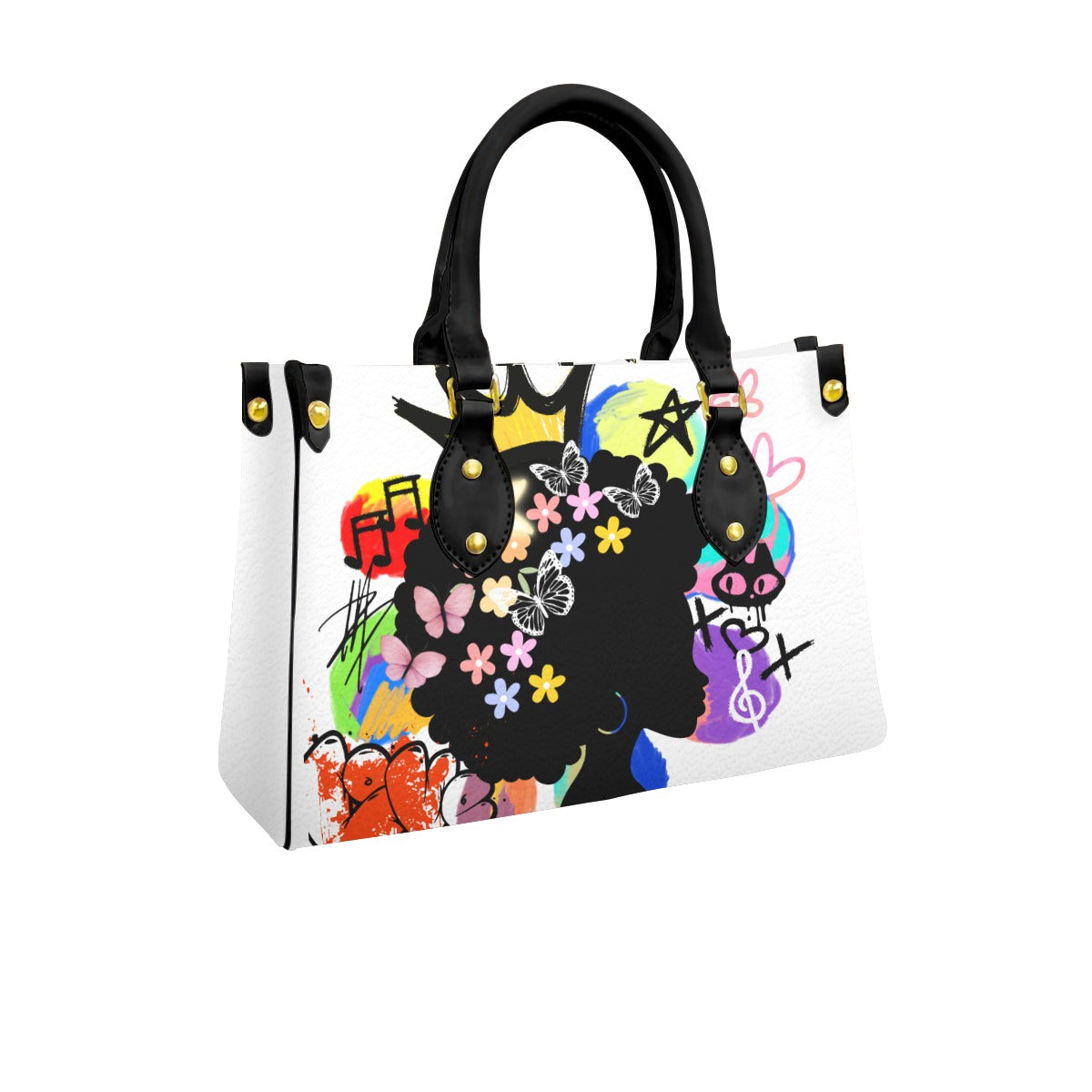 Graffiti Afro Art Themed Women's Tote Bag With Black Handle