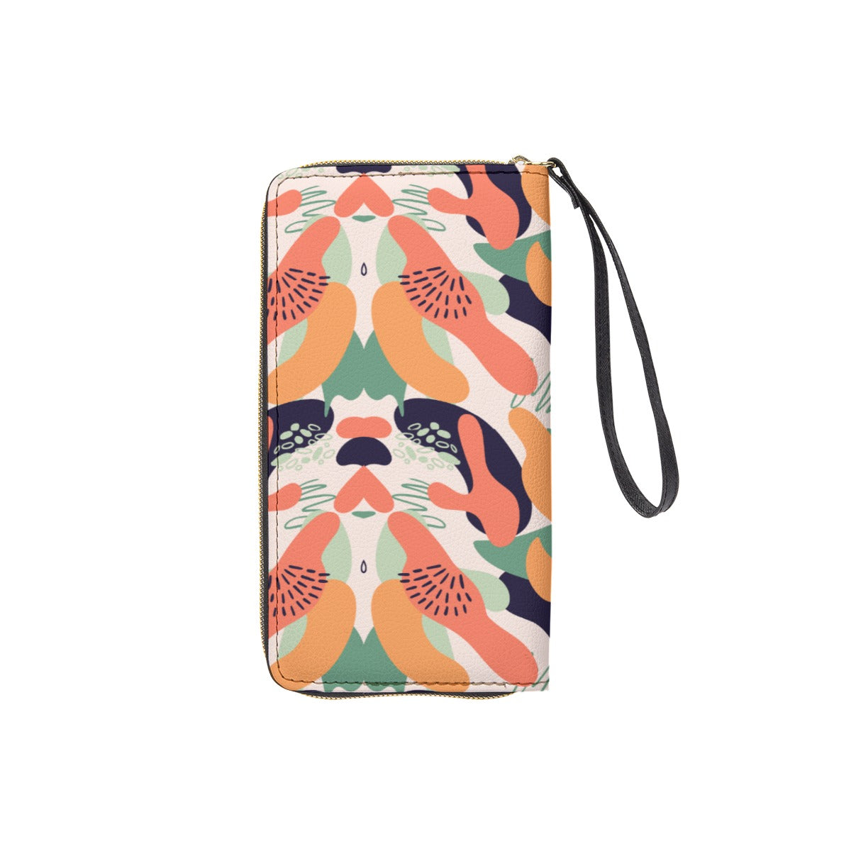 Colorful Patterned Long Wallet With Black Hand Strap