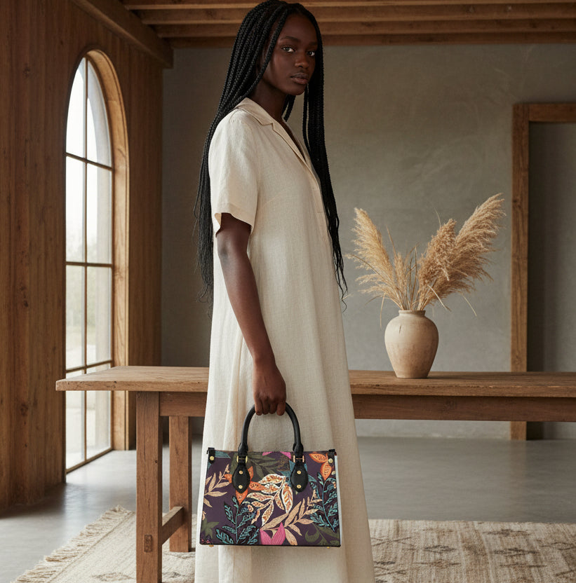 Floral, Botanical Themed Women's Tote Bag With Black Handle Yoycol