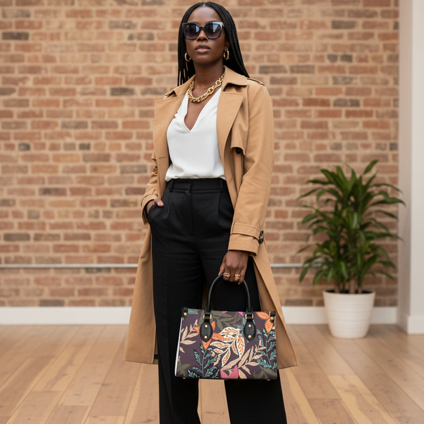 Floral, Botanical Themed Women's Tote Bag With Black Handle Yoycol