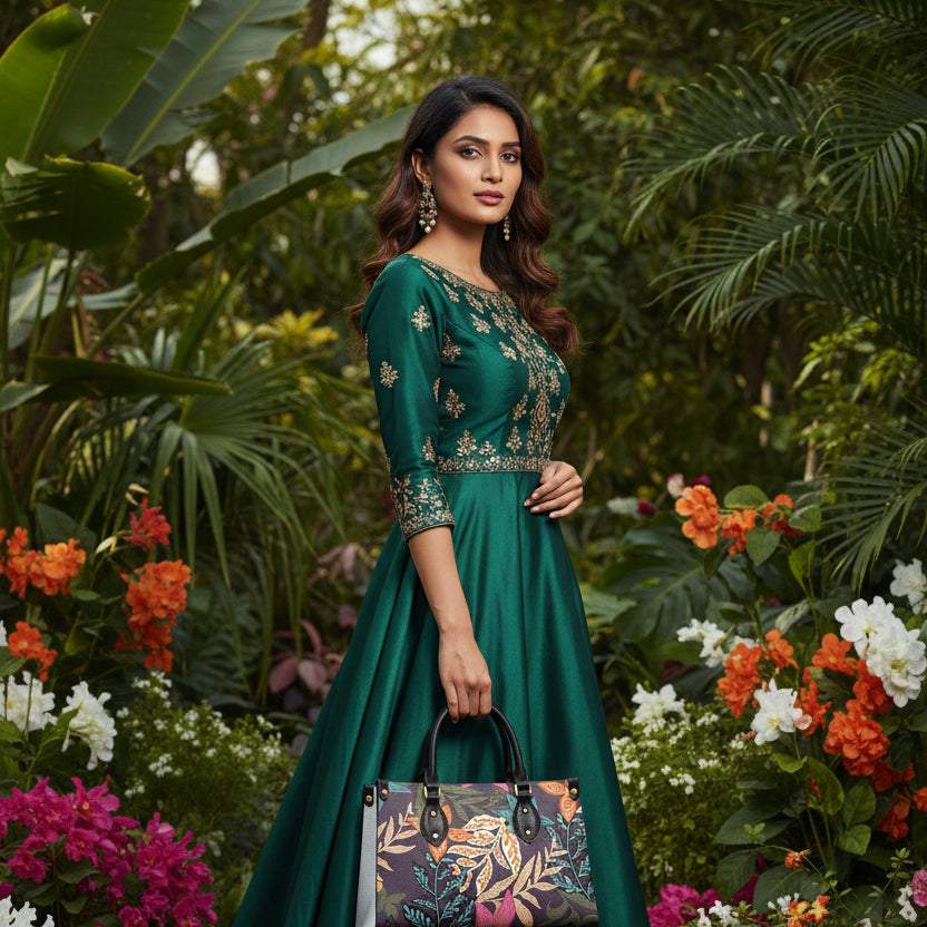 Floral, Botanical Themed Women's Tote Bag With Black Handle Yoycol