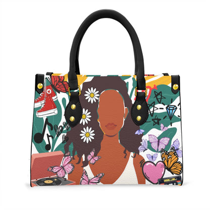 Afro Art and Music Inspired Graphic Women's Tote Bag With Black Handle