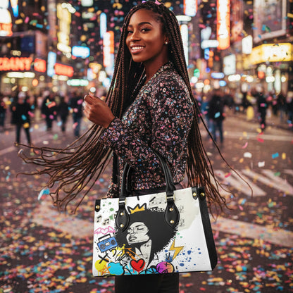 Graffiti Black Art Themed Graphic Women's Tote Bag With Black Handle