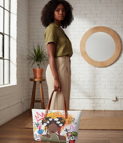 Graffiti Afro Art Themed Women's Tote Bag | Diving Cloth
