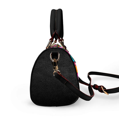 Botanical Ornithology Floral Barrel-Shaped PU Leather Handbag