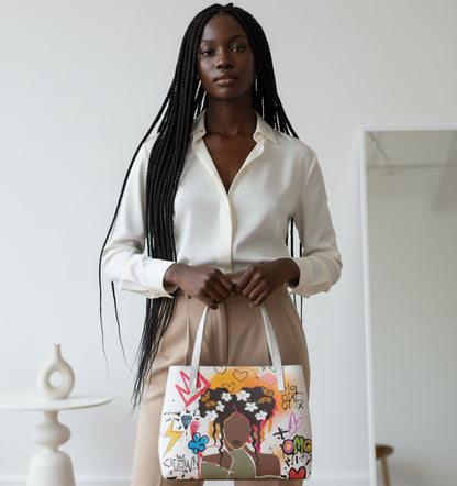 Afro Graffiti Art Graphic Stylish PU Leather Tote Bag