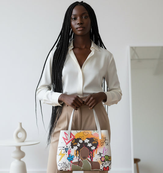Afro Graffiti Art Graphic Stylish PU Leather Tote Bag