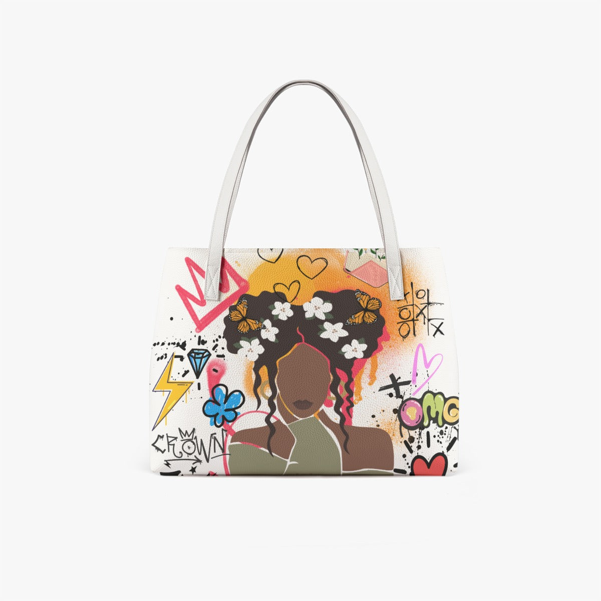 Afro Graffiti Art Graphic Stylish PU Leather Tote Bag