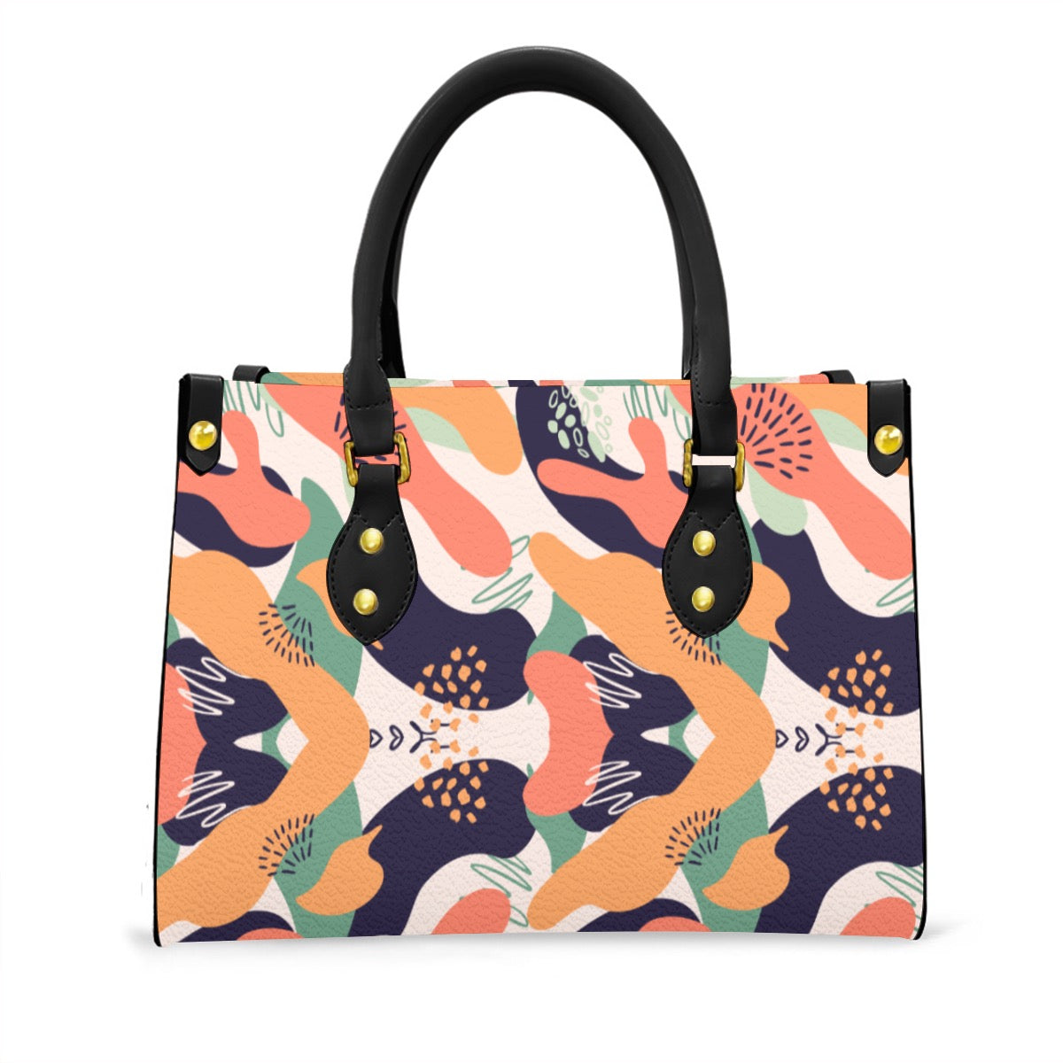 Colorful Patterned Women's Tote Bag With Black Handle