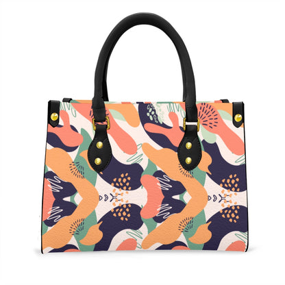 Colorful Patterned Women's Tote Bag With Black Handle