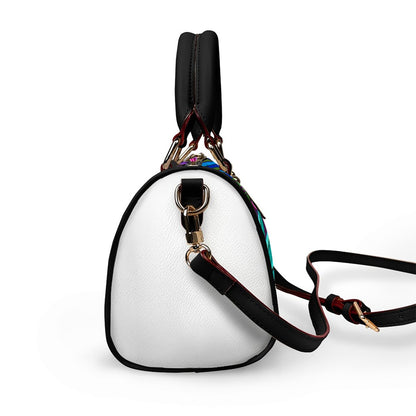 Ornithology and Botanical Embroidery Inspired Classic Barrel-Shaped PU Leather Handbag