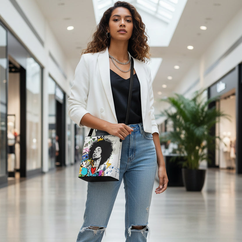 Graffiti Black Art Themed Graphic Minimalist Square Crossbody Bucket Bag