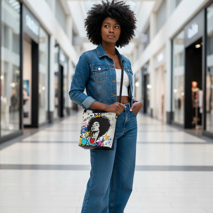 Graffiti Black Art Themed Graphic Minimalist Square Crossbody Bucket Bag